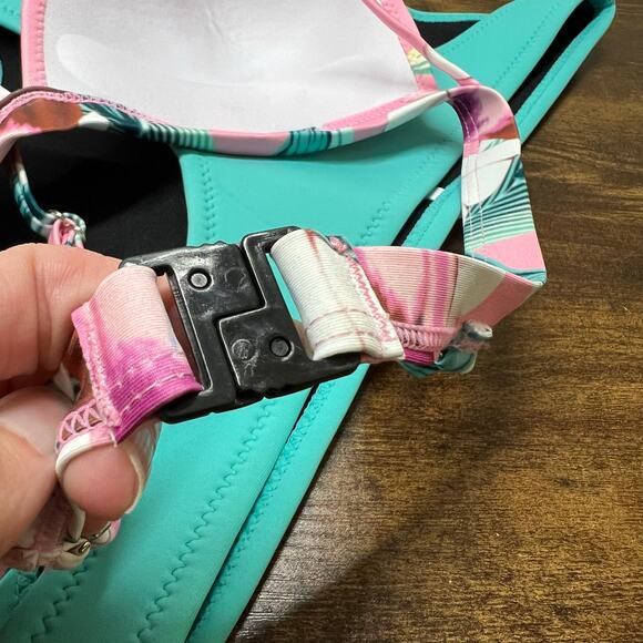 Fillmanns 2 Piece Bikini LARGE Neoprene Tropical Turquoise Beach Swim Vacation - Picture 5 of 11